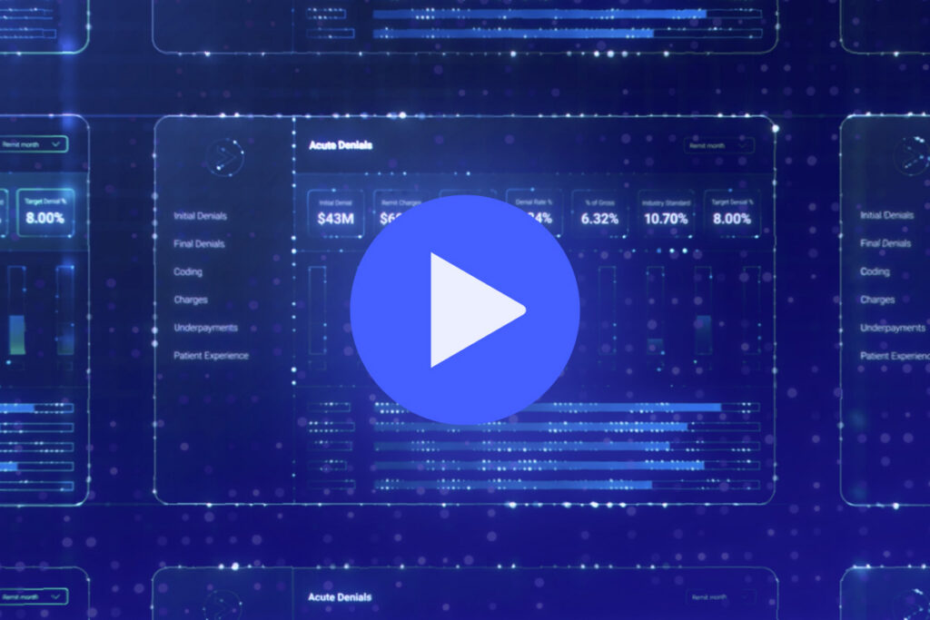 A digital dashboard with charts, graphs, and financial data is overlaid with a large blue play button, indicating a video preview or interactive content. The background features a futuristic, tech-inspired design.