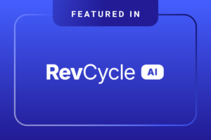 A blue graphic displays the text Featured in RevCycle AI in white font, with a rounded rectangular border.